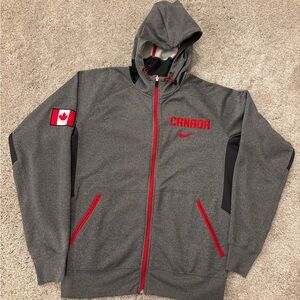 Nike Team Canada Full Zip Jacket Mens M Hoodie Gray Red Olympic Team